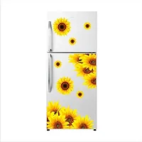 Psychedelic Collection Yellow Sun Flowers Vinyl Fridge Decorative Adhesive Wall Sticker Large Double Single Door Decorative Fridge Sticker (PVC Vinyl, Multicolor, 60 cm X 160 cm)-thumb2