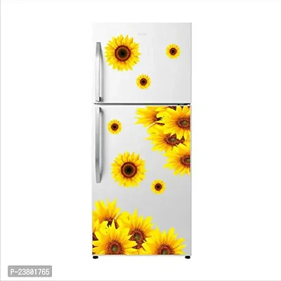 Psychedelic Collection Yellow Sun Flowers Vinyl Fridge Decorative Adhesive Wall Sticker Large Double Single Door Decorative Fridge Sticker (PVC Vinyl, Multicolor, 60 cm X 160 cm)-thumb3