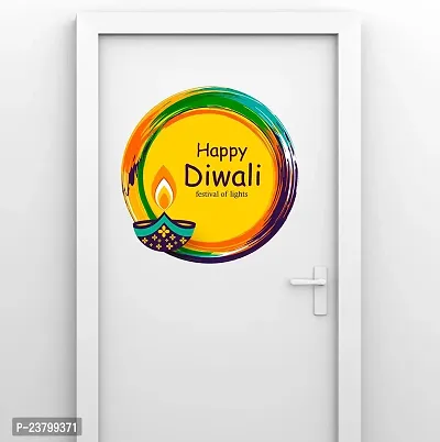 Psychedelic Collection Happy Diwali PVC Vinyl Multicolor Decorative Wall Sticker for Wall Decoration Size : 46 cm X 46 cm _WD247-thumb0