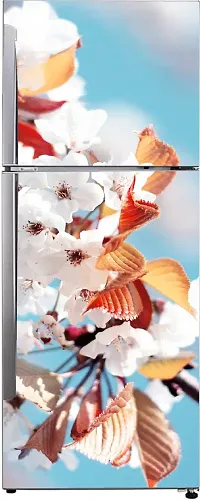 Psychedelic Collection Abstract Beautiful Nature White Flowers Decorative Leaves Extra lardge Fridge Sticker for Fridge Decor (PVC Vinyl Multicolor)-thumb1