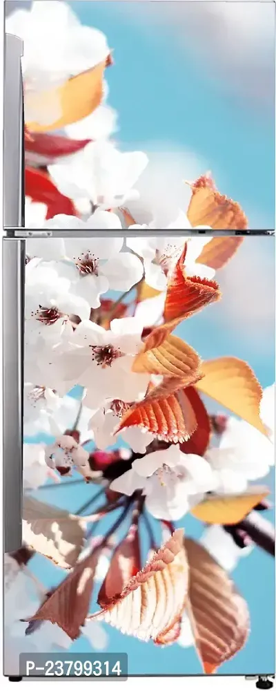 Psychedelic Collection Abstract Beautiful Nature White Flowers Decorative Leaves Extra lardge Fridge Sticker for Fridge Decor (PVC Vinyl Multicolor)-thumb2