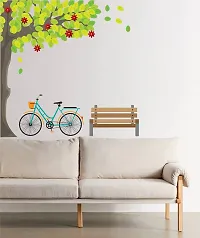 Trendy Beautiful Tree Cycle With Banch Pvc Vinyl Multicolor Decorative Wall Sticker For Wall Decoration Size - 75 Cm X 109 Cm-thumb1