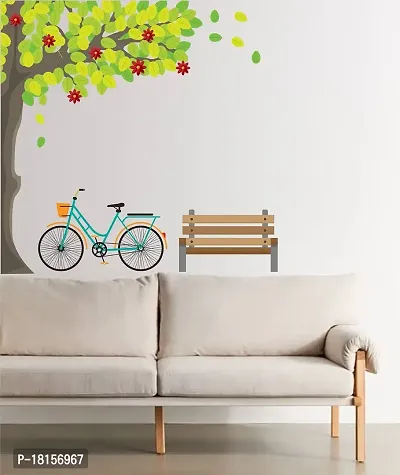 Trendy Beautiful Tree Cycle With Banch Pvc Vinyl Multicolor Decorative Wall Sticker For Wall Decoration Size - 75 Cm X 109 Cm-thumb2