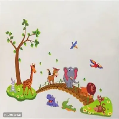 Psychedelic Collection Multi Colour Nursery Zoo Animals Vinyl Self Adhesive Peel and Stick, Kids Room, Hall, Bed Room, Living Room, Drawing Room, Home Decor Wall Sticker (60 CM X 90 CM)-thumb3