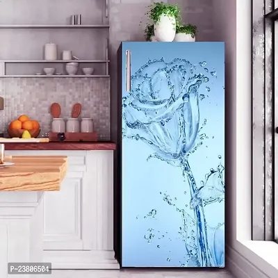 Psychedelic Collection Vinly 3D Water Rose with Blue Background Adhesive Vinyl Sticker Fridge wrap Decorative Sticker (Multicolor PVC Vinyl 120x60)-thumb2