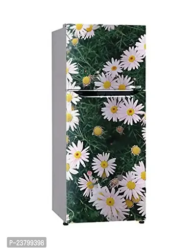 Psychedelic Collection flower leaves lotus white flower wallpaper poster Adhesive Vinyl sticker Fridge wrap sticker Double Single Door Decorative Fridge Sticker (PVC Vinyl, Multicolor, 60 cm X 160 cm)-thumb4