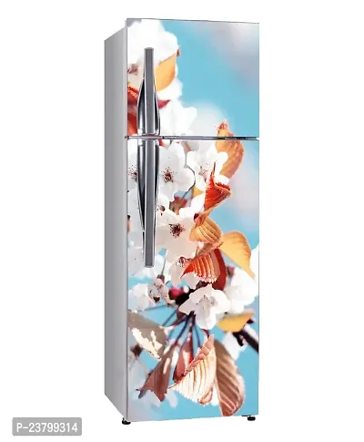 Psychedelic Collection Abstract Beautiful Nature White Flowers Decorative Leaves Extra lardge Fridge Sticker for Fridge Decor (PVC Vinyl Multicolor)-thumb0