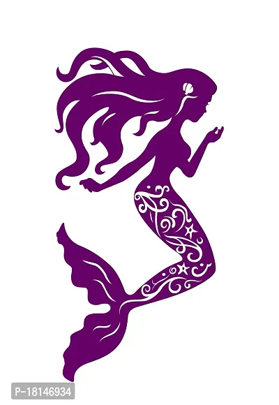 Trendy Purple Mermaid Design Pvc Vinyl Multicolor Decorative Wall Sticker For Wall Decoration Size - 94 Cm X 48 Cm-thumb0
