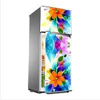 Psychedelic Collection Decorative 3D Orange Flowers and Blue Abstract Effect and Green Leafs Extra Large Abstract Wall Fridge Sticker (PVC Vinyl, Multicolor, 60 cm X 160 cm)_FD09_New-K-thumb1