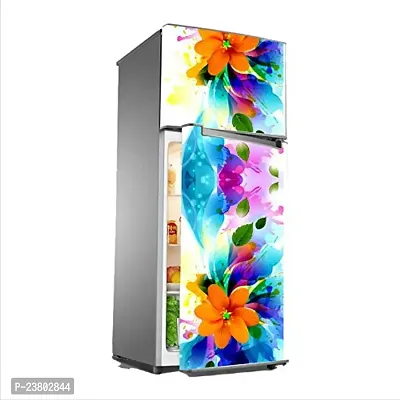 Psychedelic Collection Decorative 3D Orange Flowers and Blue Abstract Effect and Green Leafs Extra Large Abstract Wall Fridge Sticker (PVC Vinyl, Multicolor, 60 cm X 160 cm)_FD09_New-K-thumb2