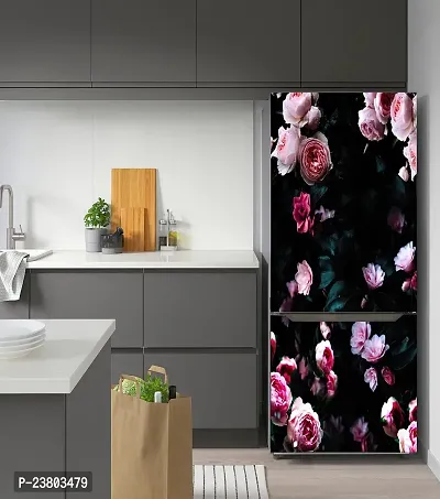 Psychedelic Collection Vinly Beautiful Pink Rose Bunch with Black Background Vinyl Fridge Wallpaper Self Adhesive Vinyl Sticker Decorative Sticker (PVC Vinyl Covering Area 60 cm X 160 cm)-thumb5