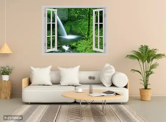 Psychedelic Collection Beautiful Natural Water Fall Window Illution Wall Sticker (PVC Vinyl, Multicolour, Wall Covering 61 cm X 46 cm)_PCWI11-thumb2