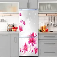 Psychedelic Collection Decorative Beautiful Pink Flowers Leaves with Hearts Extra lardge Fridge Sticker for Fridge Sticker Decor (PVC Vinyl Multicolor)-thumb4