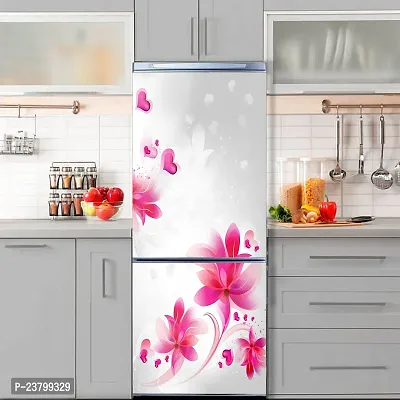 Psychedelic Collection Decorative Beautiful Pink Flowers Leaves with Hearts Extra lardge Fridge Sticker for Fridge Sticker Decor (PVC Vinyl Multicolor)-thumb5