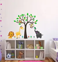 Trendy Beautiful Animals Playing Tree For Home Deacute;cor Decorative Wall Sticker (Pvc Vinyl, Multicolor, W 101 Cm X H 74 Cm)-thumb1