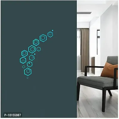 Trendy Decorative Hexagone Set Mirror Blue Acrylic Sticker Hexagon Mirror, Hexagon Mirror Wall Stickers, Mirror Stickers For Wall Large Size, Sticker Mirror