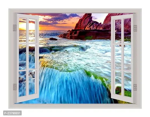 Psychedelic Collection Beautiful Natural Water Fall Window Illution Wall Sticker (PVC Vinyl, Multicolour, Wall Covering 92 cm X 61 cm)_PCWI02-thumb0