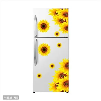 Psychedelic Collection Yellow Sun Flowers Vinyl Fridge Decorative Adhesive Wall Sticker Large Double Single Door Decorative Fridge Sticker (PVC Vinyl, Multicolor, 60 cm X 160 cm)