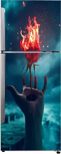 Psychedelic Collection Decorative Abstract Multicolor fire red Rose on Hand with Dark Blue Background Wallpaper Sticker for Fridge Decor 60 cm X 160 cm-thumb1