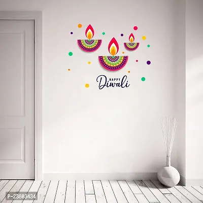 Psychedelic Collection Happy Diwali Decorative Multicolor Diya Decorative PVC Vinyl Wall Sticker (Multicolor, 46 cm X 56 cm)-thumb4