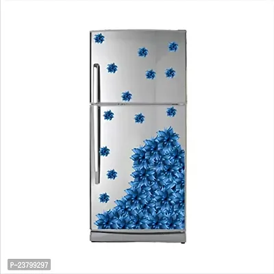 Psychedelic Collection Blue Transprant Flowers Vinyl Fridge Decorative Adhesive Wall Sticker Large Double Single Door Decorative Fridge Sticker (PVC Vinyl, Multicolor, 60 cm X 160 cm)-thumb2