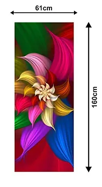 Psychedelic Collection Decorative red Blue Green Yellow Leaves Colourful Flowers Poster Extra Large Fridge Sticker Double Single Door Decorative Fridge Sticker (PVC Vinyl, Multicolor, 60 cm X 160 cm)-thumb2