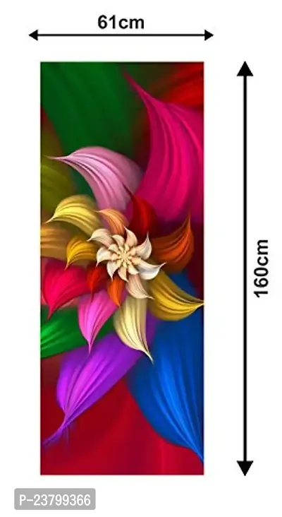 Psychedelic Collection Decorative red Blue Green Yellow Leaves Colourful Flowers Poster Extra Large Fridge Sticker Double Single Door Decorative Fridge Sticker (PVC Vinyl, Multicolor, 60 cm X 160 cm)-thumb3