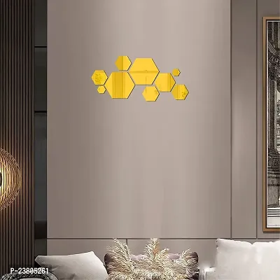 Psychedelic Collection Beautiful hexagone Set Golden Acrylic Sticker Hexagon Mirror, Hexagon Mirror Wall Stickers, Mirror Stickers for Wall Large Size, Sticker Mirror_Acr-62 G