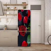 Psychedelic Collection Beautiful red Rose with red and Green Leaves Black Background Abstract Decorative Fridge Sticker (PVC Vinyl, Multicolor, 60 cm X 160 cm)-thumb3