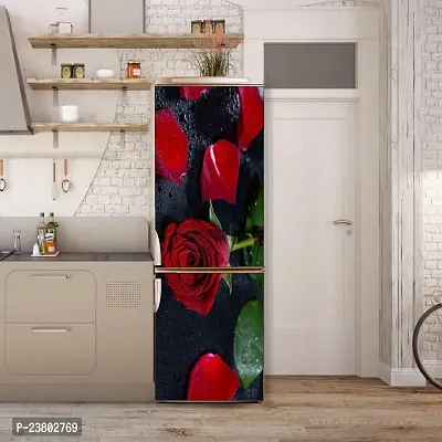 Psychedelic Collection Beautiful red Rose with red and Green Leaves Black Background Abstract Decorative Fridge Sticker (PVC Vinyl, Multicolor, 60 cm X 160 cm)-thumb4