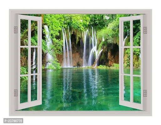 Psychedelic Collection Beautiful Natural Water Fall Window Illution Wall Sticker (PVC Vinyl, Multicolour, Wall Covering 61 cm X 46 cm)_PCWI19