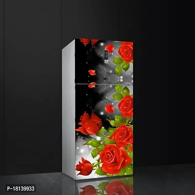 Trendy Beautifull Red Flower Decorative Fridge Sticker (Multicolor Pvc Vinyl 160X60)