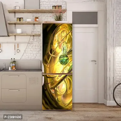 Psychedelic Collection Decorative Abstract 3D Golden Beautiful Design Extra lardge Fridge Sticker for Fridge Decor (PVC Vinyl, Multicolor, 60 cm X 160 cm)-thumb4