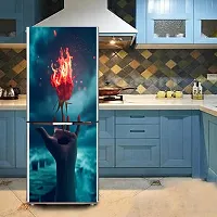 Psychedelic Collection Decorative Abstract Multicolor fire red Rose on Hand with Dark Blue Background Wallpaper Sticker for Fridge Decor 60 cm X 160 cm-thumb3