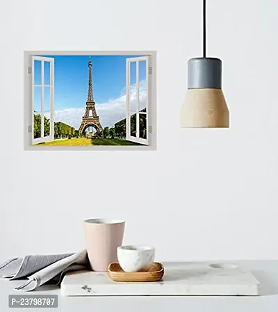 Psychedelic Collection Beautiful Colorful Eiffel Tower Window Illusion Wall Sticker (PVC Vinyl, Multicolour, Wall Covering 92 cm X 61 cm)_PCWI01_PCWIXL86-thumb3