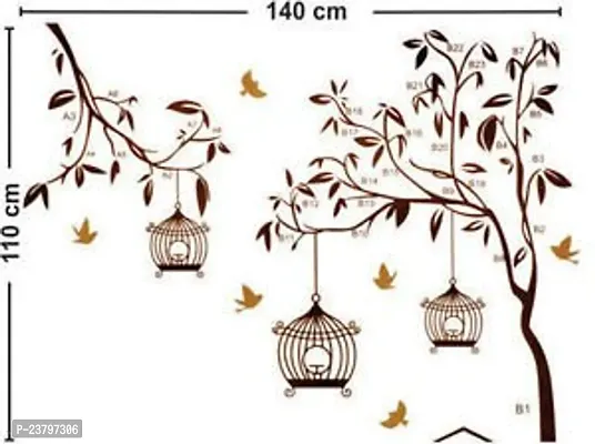 Asmi Collections PVC Wall Stickers Tree Birds and Cage - AY9039-thumb3