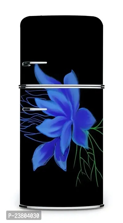 Psychedelic Collection Blue Flower Black BackgroundDecorative Extra Large PVC Vinyl Fridge Sticker (Multicolor, 60 cm X 160 cm)-thumb0