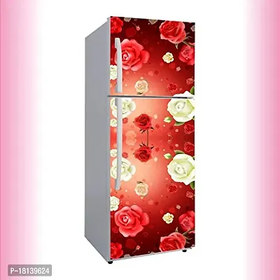 Trendy Red Flower With White Flower Decorative Extra Large Pvc Vinyl Fridge Sticker (Multicolor, 60 Cm X 160 Cm)-thumb0