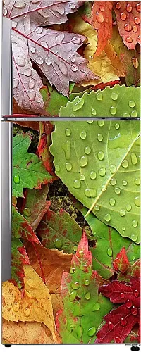 Psychedelic Collection decoraitve Abstract Colourful Leaves with rain dropes Extra lardge Fridge Sticker for Fridge Decor (PVC Vinyl Multicolor)-thumb1