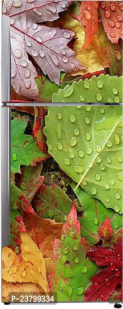 Psychedelic Collection decoraitve Abstract Colourful Leaves with rain dropes Extra lardge Fridge Sticker for Fridge Decor (PVC Vinyl Multicolor)-thumb2