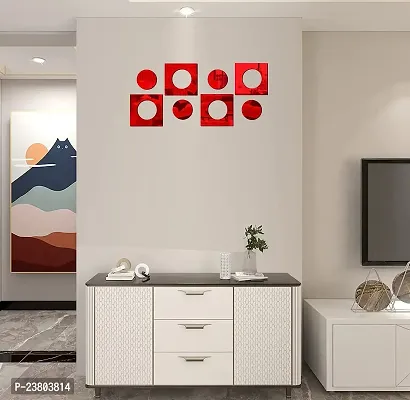 Psychedelic Collection Beautiful Circle and Square Set red Acrylic Sticker Hexagon Mirror, Hexagon Mirror Wall Stickers, Mirror Stickers for Wall Large Size, Sticker Mirror