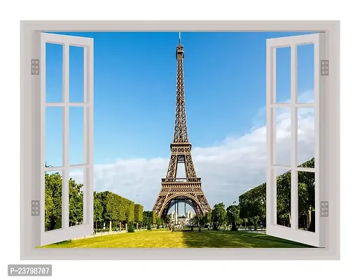 Psychedelic Collection Beautiful Colorful Eiffel Tower Window Illusion Wall Sticker (PVC Vinyl, Multicolour, Wall Covering 92 cm X 61 cm)_PCWI01_PCWIXL86