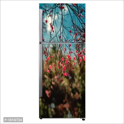 Trendy Pink Flowers And Tree, Naturedecorative Extra Large Pvc Vinyl Fridge Sticker (Multicolor, 60 Cm X 160 Cm)