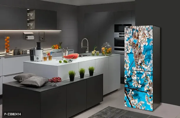 Psychedelic Collection White Flowers leavesDecorative Extra Large PVC Vinyl Fridge Sticker (Multicolor, 60 cm X 160 cm)-thumb2