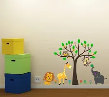 Trendy Beautiful Animals Playing Tree For Home Deacute;cor Decorative Wall Sticker (Pvc Vinyl, Multicolor, W 101 Cm X H 74 Cm)-thumb2
