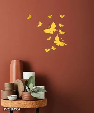 Psychedelic Collection Beautiful Butterflies Golden Acrylic Sticker Hexagon Mirror, Hexagon Mirror Wall Stickers, Mirror Stickers for Wall Large Size, Sticker Mirror