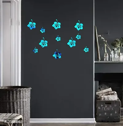 Psychedelic Collection Decorative Beautiful Flowers Blue Acrylic Sticker Hexagon Mirror, Hexagon Mirror Wall Stickers, Mirror Stickers for Wall Large Size, Sticker Mirror