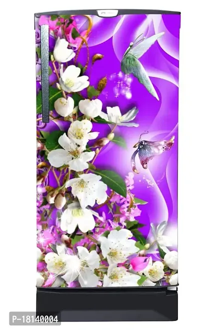 Trendy Beautifull White Flower With Butterfly Decorative Fridge Sticker(Multicolor Vinyl 120X60)-thumb2