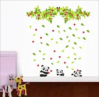 Psychedelic Collection Decorative Baby Pandas Playing Tree Bangles Leaves Decorative Wall Sticker (PVC Vinyl, Multicolor, W 91 cm X H 51 cm)-thumb1