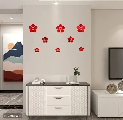 Psychedelic Collection Beautiful Flowers red Acrylic Sticker Hexagon Mirror, Hexagon Mirror Wall Stickers, Mirror Stickers for Wall Large Size, Sticker Mirror-thumb2